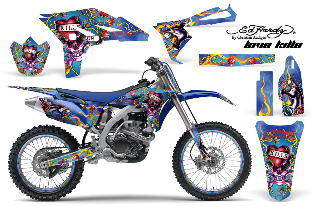 Yamaha YZ250F 2010 Graphics Kit ED HARDY-LOVE KILLS-BLUE-NP